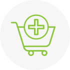 zielona ikona z szarym tłem koszyka sklepowego