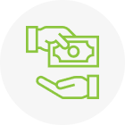 zielona ikona z szarym tłem dłoni z banknotem